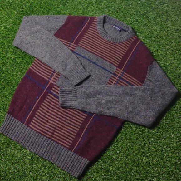 VINTAGE CREWNECK SWEATER WOOL BLEND KNIT PATTERN PLAID MULTICOLOR 80s 90s - Picture 2 of 7